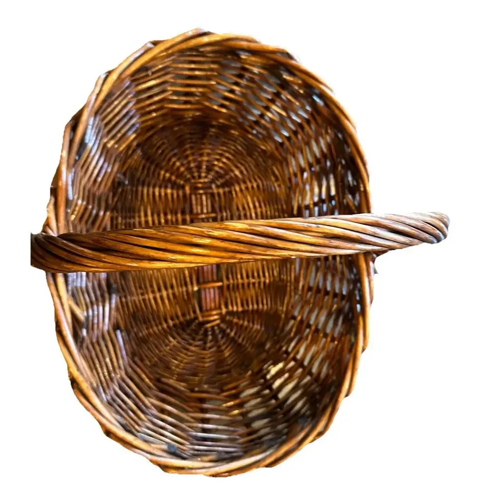 Large Oval Wicker Basket w Handle 17” Farmhouse Picnic Market Easter Rustic